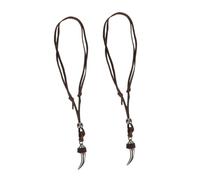 Healvian Wolf Fang Necklace 2pcs Adjustable Alloy Leather Coffee