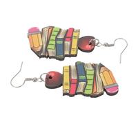 Healvian Wooden 3d Heart-shaped Dangle Earrings Book Stack Design Teacher Reading Accessory Graduation Season Jewelry for Women