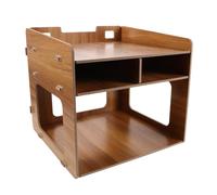 Healvian Wooden Office Printer Stand with Storage, Multilayer Tiered Desktop Organizer for Home Office, Space Saving Reinforced Construction Desk Rack for Documents and Paper Files