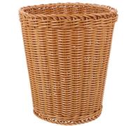 Healvian Woven Desktop Waste Basket Brown Round Open Trash Can Multi-Function Sundries Organizer Natural Imitation Rattan Storage for Home Office