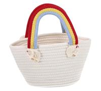Healvian Woven Rainbow Handle Bag Portable Summer Beach Tote Large Capacity Bohemian Style Handbag for Women Fashionable Storage Bag Suitable for Daily Essentials