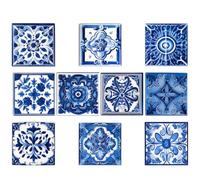 HEANUJJ 10 Pcs Waterproof Moroccan Style Tile Stickers 10x10cm Self Adhesive Decorative Wall Decals for Kitchen Bathroom Splashproof Wall Stickers