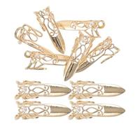 HEANUJJ 10pcs Adjustable Ancient Queen Costume Fingertip Rings, Gold Metal Long Fake Nail Claws Extension Tips for Cosplay, Retro Dance, Halloween Nail Art Accessories