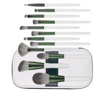 HEANUJJ 12pcs Makeup Brush Set with Green Wood Handles, Soft Eye Shadow and Blush Brushes, Aluminium Tube Design, Includes Leather Bag for Professional Cosmetic Application