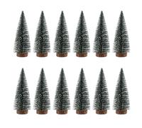 HEANUJJ 12pcs Miniature Christmas Trees with Wooden Base, Artificial Green Pvc Cedar Tree Decor for Table and Kitchen, Xmas Showcase Ornament for Family and Holiday Decoration