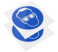 HEANUJJ 2 Pcs Wear Protection Goggles Decal Stickers for Safety Use, Blue Adhesive Synthetic Paper Labels, Simple to Read Reminder for Factory and Safety Use