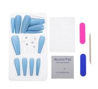 HEANUJJ 24pcs Sky Blue Holographic Butterfly Press on Nails Long Full Cover False Nail Tips for Women DIY Salon Use