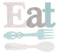 HEANUJJ 3pcs Wooden Wall Decor Kitchen Sign Set Featuring Rustic Eat Letters Spoon and Fork Design, Stylish Wood Material for Dining Room and Hotels Decoration