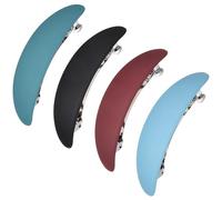 HEANUJJ 4pcs Curved Spring Hair Clips for Women, Metal French Barrettes Set in Black, Lake Blue, Light Blue, Wine Red, Large Flat Ponytail Clips for Thin and Thick Hair Styling