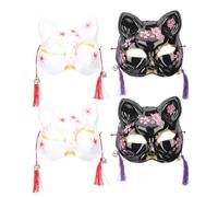 HEANUJJ 4pcs Halloween Foxes Plastic Half-face Mask with Fine Workmanship, Unique Japanese Style Cosplay Face Mask for Costume and Role-playing Parties