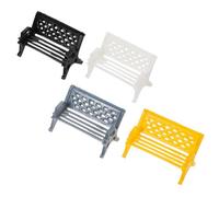 HEANUJJ 4Pcs Mini Park Bench Model Set, Realistic DIY Sand Table Furniture, Colored Plastic Miniature Chairs for Dollhouse Decor in White, Yellow, Black, and Grey