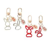 HEANUJJ 4pcs Year of The Rabbit Keychains Zinc Alloy Bunny Keychain Pack with Decorative Effect and Easy to Carry Design, for New Year Party Favour and Bag Accessory