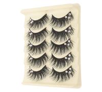 HEANUJJ 5 Pairs Black and Blue Rhinestone Latin Dance False Eyelashes, Voluminous Curled Hard Stem Lashes for Stage Makeup, Extended Cat Eye Style False Lashes Kit for Women