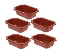 HEANUJJ 5pcs Rectangular Red Faux Ceramic Flower Pots Set, Small Indoor Planter Pots for Houseplants, Vintage Style Bonsai Plant Containers for Home and Garden Use