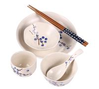 HEANUJJ 6 Pcs Japanese Plates Ceramic Tableware for One Person with Bowl, Cup, Spoon, and Chopsticks, Eco-Friendly and Clean Practical Japanese Tableware Set for Single Person Dining