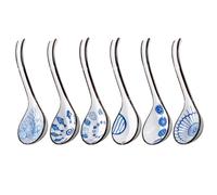 HEANUJJ 6pcs Ceramic Asian Soup Spoons with Blue Floral Pattern Porcelain Ladle Spoons for Soup Ramen Porridge and Rice Elegant Chinese Style Tableware for Kitchen and Restaurant Use