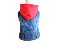 HEANUJJ Denim Dog Vest with Red Knitted Hat for Summer and Spring, Lightweight Pet Clothes with Lapel Collar and Button Closure, Protects Pets after Hair Cut and Provides Sunlight