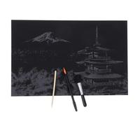 HEANUJJ DIY Scratch Painting Kit 4pcs - Mount Fuji Night View Scratchboard with Bamboo Stick, Gold-Plated Pen, and Black Brush - Creative Art Craft and Adults