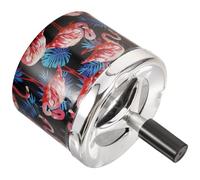 HEANUJJ Flamingo Pattern Metal Ashtray with Automatic Lid, Push Down Smokeless Ashtray for Outdoor Patio and Car Featuring Rotating Tray