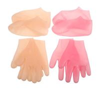 HEANUJJ Foot and Hand Moisturizing Mask Set, Silicone Spa Gloves and Socks for Dry Cracked Skin, Elastic Protective Peeling Socks for Men and Women, 4 Pairs (Pink and Skin Tone)