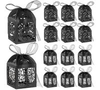 HEANUJJ Hollow Candy Boxes and Spider Web Shapes Stylish Pumpkin with Silk Ribbon 50 Pcs Halloween Paper Material for Occasion Party Gift Packaging