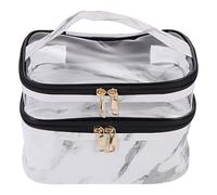 HEANUJJ Large Capacity Portable Travel Makeup Bag for Women, White Pu Material with Double Layers Design and Waterproof Feature, for Keeping Stored Things in Place While Traveling