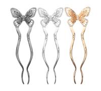 HEANUJJ Metal Butterfly U Shaped Hair Pins Vintage Elegant Updo Hair Forks 3pcs with Rhinestones with Secure Comb Structure for Women for Parties and Formal Occasions