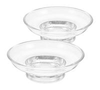 HEANUJJ Self Draining Soap Tray Glass Soap Dish Round Transparent 2pcs Small Trinkets Holder Bathroom Countertop