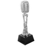 HEANUJJ Silver Resin Microphone Shaped Trophy for Singing Competitions No Burr Finish, Unique Music Appreciation Award and Race Souvenir, Bookshelf Decoration