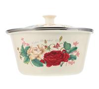 HEANUJJ Vintage Enamel Pot with Lid Enamel Basin Thick and Deep Full of Sense of Age Simple Retro Design Household Use for Washing Rice and Oil Storage