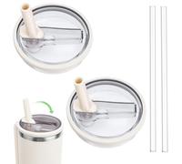 Heanvmyss 2 Pcs Flip Straw Lid,No-Spill Cup Lid with Straw,Reusable Compatible Cup Top Replacement Cover for 40oz Cup(White)