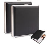 Heanvmyss 2 Piece Compact Smokers Tin,Metal Carry Cigarette Case,High-Grade Metal Frame Cigarette Case,Leather Pocket Cigarette Holder for Men Women(Black)