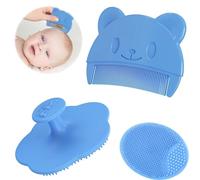 Heanvmyss Baby Bath Brush,3 Pcs Baby Hair Comb,Cradle Cap Brush and Comb,Silicone Massage Brush,2-in-1 Children's Comb,Baby Hair Brush,Flower and Oval Comb for Child,Newborns,Infants(Blue)