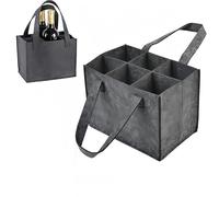 Heanvmyss Bottle Carrier,Felt Wine Bag,Wine Carrier Tote,Bottle Box with 6 Removable Compartments,Bottle Holder with Handle for Storing Beer Champagne(Grey,24X18X16cm)