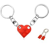 Heanvmyss Red Couple Love Brick Keyrings,1 Pairs Heart-Shaped Building Block Matching Keychains,Novelty Personalised Keychains Gifts for Boyfriend Girlfriend,Valentines Day,Birthday,Wedding
