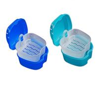 Heanvmyss Retainer Case,2 Pcs Dental Container Case,Leak Proof Denture Bath Cup,Braces Box with Strainer,Portable Denture Storage Box,Soaking Denture Box for Home,OfficeTravel,False Teeth(Blue)