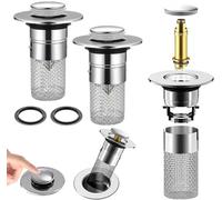 Heanvmyss Sink Plug Replacement,2 Pcs Stainless Steel Strainer with Basket,Removable Floor Drain Filter,Pop up Basin Plugs,Universal Sink Stopper for Kitchen,Bathroom,Bath,Basin,32-40mm Drain Hole
