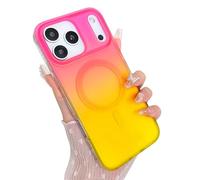 Heaofei Aesthetic Case for iPhone 17 Pro Max Case for Women Girls [Compatible with Magsafe] Cute Girly Trendy Glitter Sparkly Rainbow Magnetic Protective Phone Cover, Matte Iridescent Red & Yellow