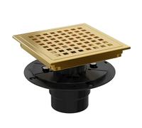 Heaorld Square Shower Drain 6 Inch with Flange, Brushed Gold Tile Shower Floor Drain Kit 304 Stainless Steel, Removable Grid Grate and Hair Catcher