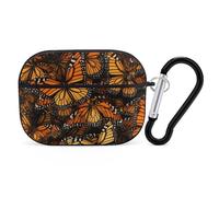 Heaps of Orange Monarch Butterflies Airpod Pro Case Cover Wireless Earbuds Case Protective Cover with Keychain Compatible with AirPods 1st & 2nd Generation Full Protective, Front LED Visible Black