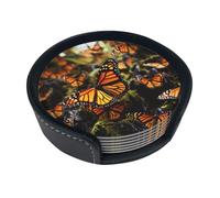 Heaps Of Orange Monarch Butterflies Coasters For Drinks Set Of 6 Leather Tea Cup Coaster Drink Coasters For Cup Kitchen Bar Home Decor Housewarming Gift