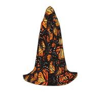 Heaps Of Orange Monarch Butterflies Hooded Cape For Teenagers, Unisex Cloak Robe Hooded Halloween Costume Satin Witches Vampire Cloak Fancy Dress Up Children