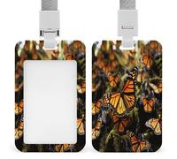 Heaps of Orange Monarch Butterflies ID Badge Holder Waterproof Card Protector Push-Pull Slot Work ID Card Holder with Lanyard Personalized Detachable Card Holders for Office Corporate Use