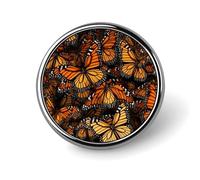 Heaps of Orange Monarch Butterflies Lapel Pin Exquisite Fashion Brooches Personalized Button Badge Novelty Unique Cute Button Pins Round Badge Pin Metal Brooch Pins for Backpack Bags Jacket
