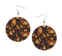 Heaps Of Orange Monarch Butterflies Leather Round Earrings Color Valentine'S Day Festival Activities Fashion Women'S
