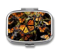 Heaps of Orange Monarch Butterflies Pill Organizer Small Pill Box with Two Compartments Pill Case Metal Medicine Organizer Portable Medicine Box Holder Medication Holder Travel Pill Container