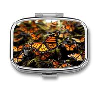 Heaps of Orange Monarch Butterflies Pill Organizer with 2 Compartments Metal Square Pill Case Small Pill Box Portable Medicine Box Slim Travel Pill Container Medicine Organizer for Daily Use