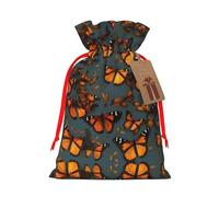 Heaps Of Orange Monarch Butterflies Print Christmas Gift Bag, Drawstring Christmas Bags Reusable Gift Bags With Name Tags