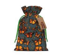 Heaps Of Orange Monarch Butterflies Print Christmas Gift Bag, Drawstring Christmas Bags Reusable Gift Bags With Name Tags