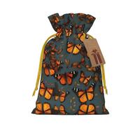 Heaps Of Orange Monarch Butterflies Print Christmas Gift Bag, Drawstring Christmas Bags Reusable Gift Bags With Name Tags